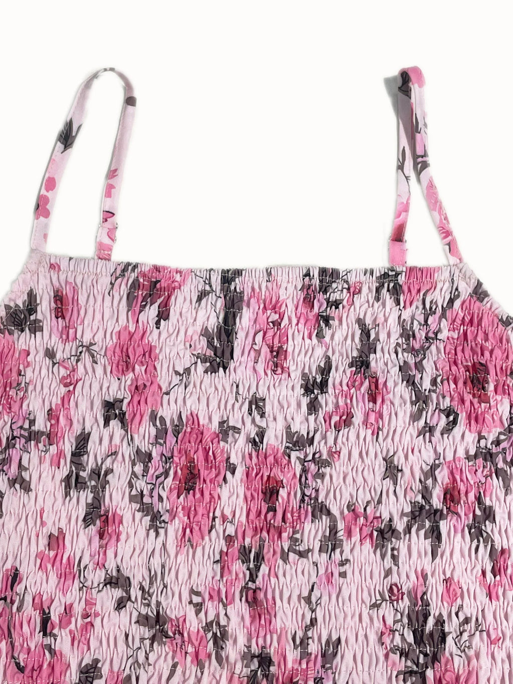 Floral Print Shirred Spaghetti Strap Dress