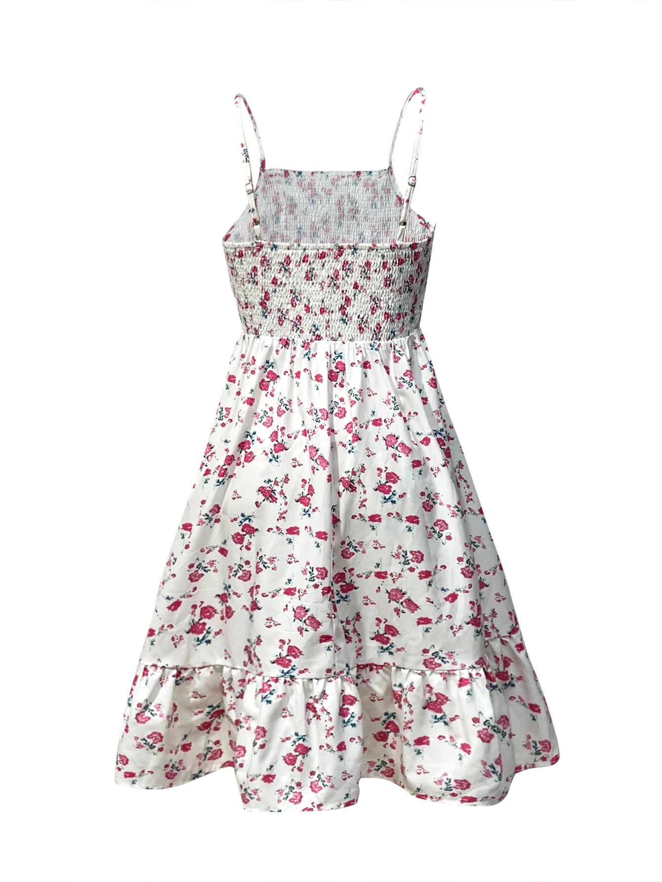 Floral Print Shirred Spaghetti Strap Dress