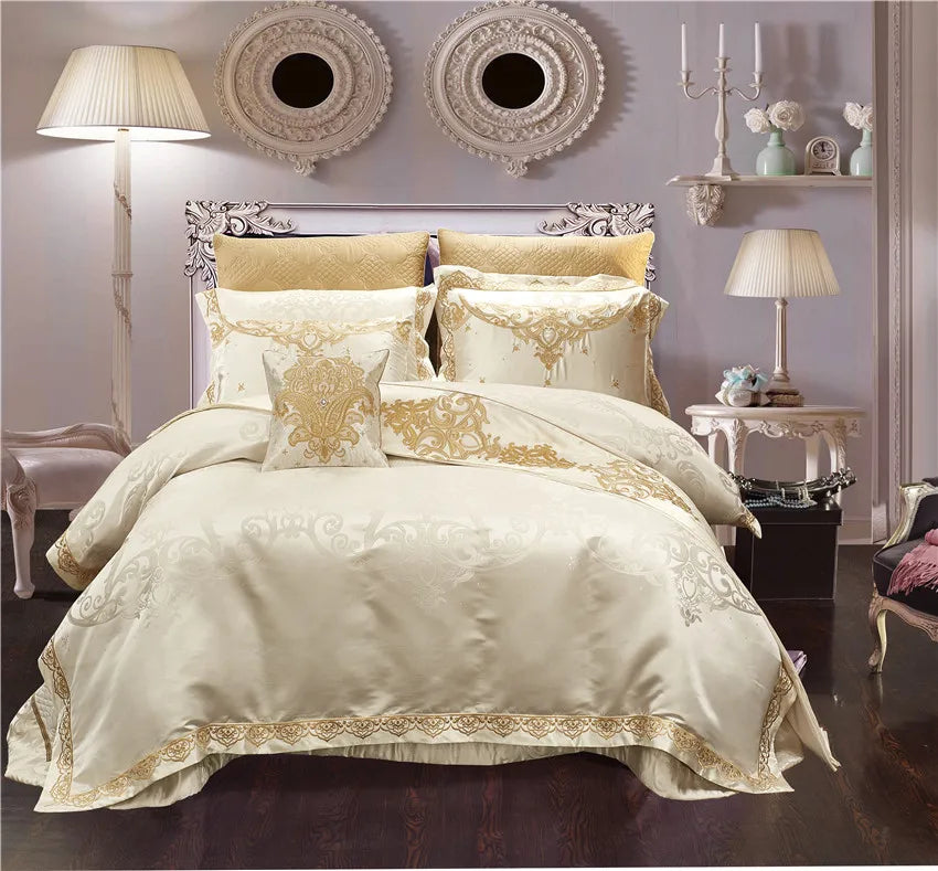 Luxury 4/6/10pcs Chic Satin Cotton Bedding Set
