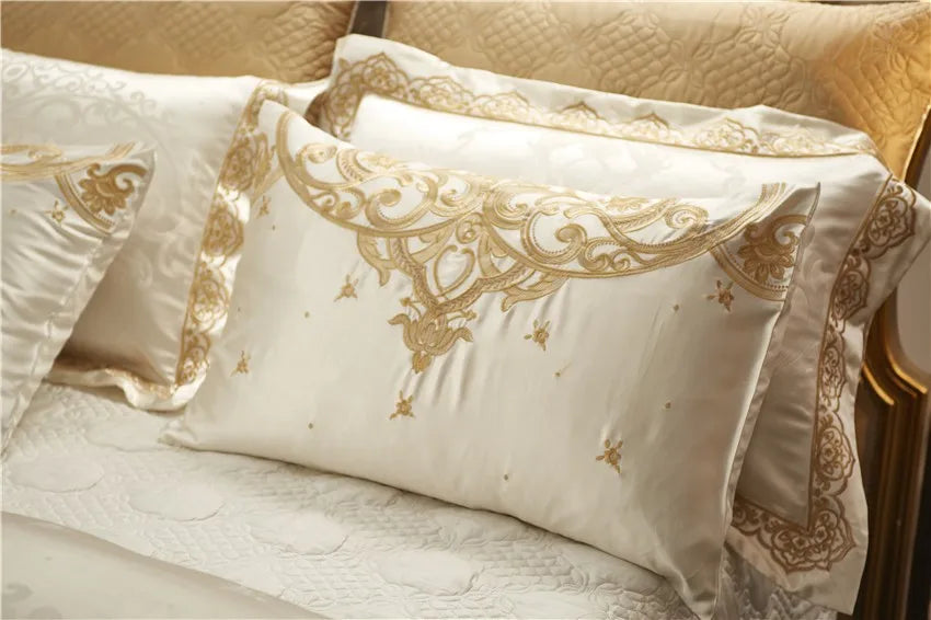 Luxury 4/6/10pcs Chic Satin Cotton Bedding Set