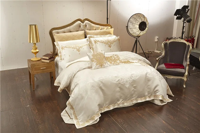Luxury 4/6/10pcs Chic Satin Cotton Bedding Set