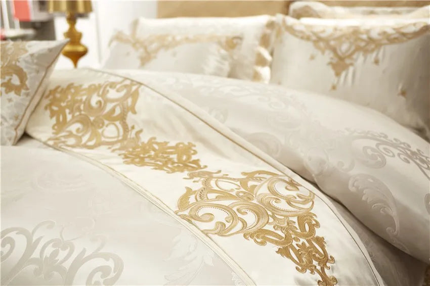 Luxury 4/6/10pcs Chic Satin Cotton Bedding Set