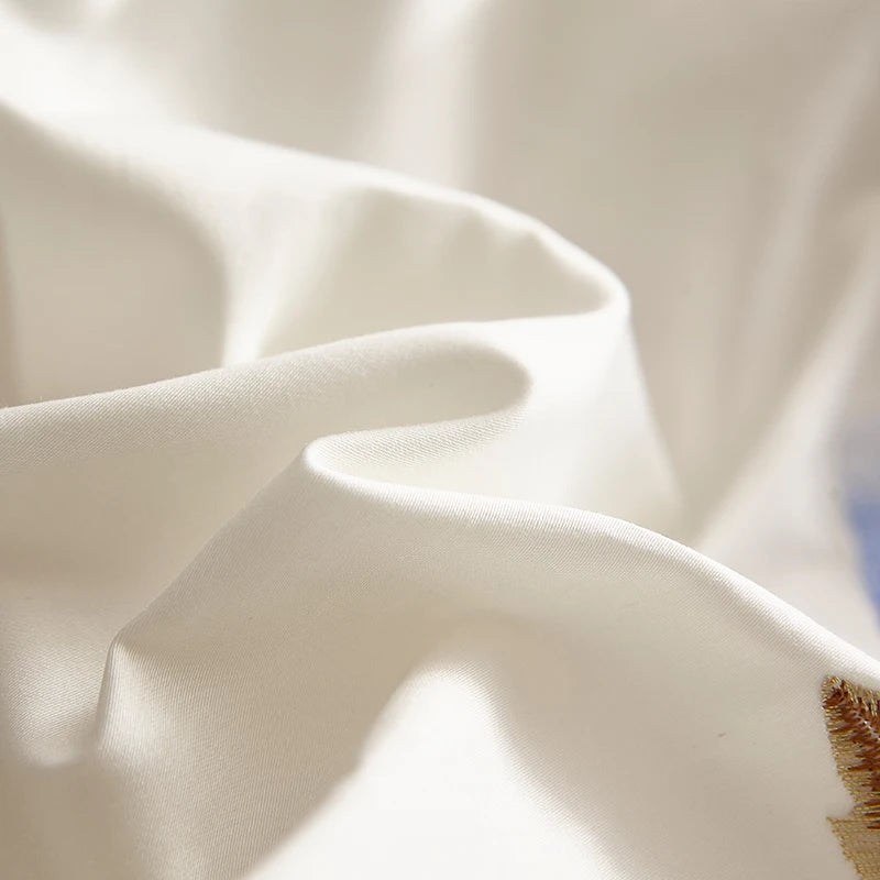 Elegant Embroidered White Navy Luxury Bedding Egyptian Cotton