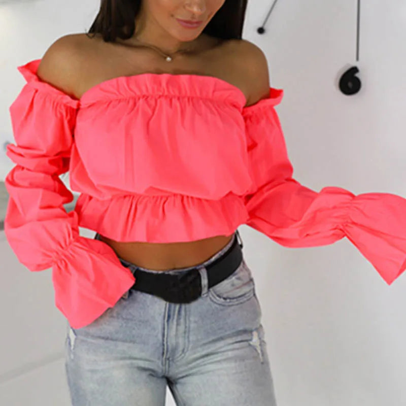 Women’s Candy Color Off-Shoulder Crop Top | Summer Fashion Essential