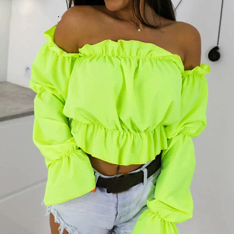 Women’s Candy Color Off-Shoulder Crop Top | Summer Fashion Essential