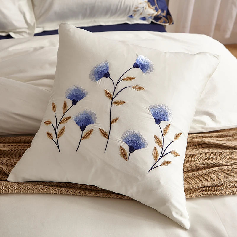 Elegant Embroidered White Navy Luxury Bedding Egyptian Cotton