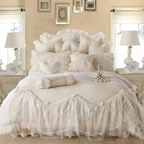 Luxury Princess Floral Bedding Set – Soft Cotton Ruffle Cover Set
