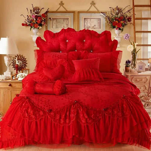 Luxury Princess Floral Bedding Set – Soft Cotton Ruffle Cover Set