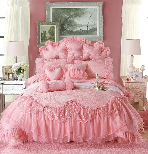 Luxury Princess Floral Bedding Set – Soft Cotton Ruffle Cover Set