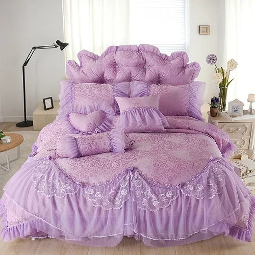 Luxury Princess Floral Bedding Set – Soft Cotton Ruffle Cover Set