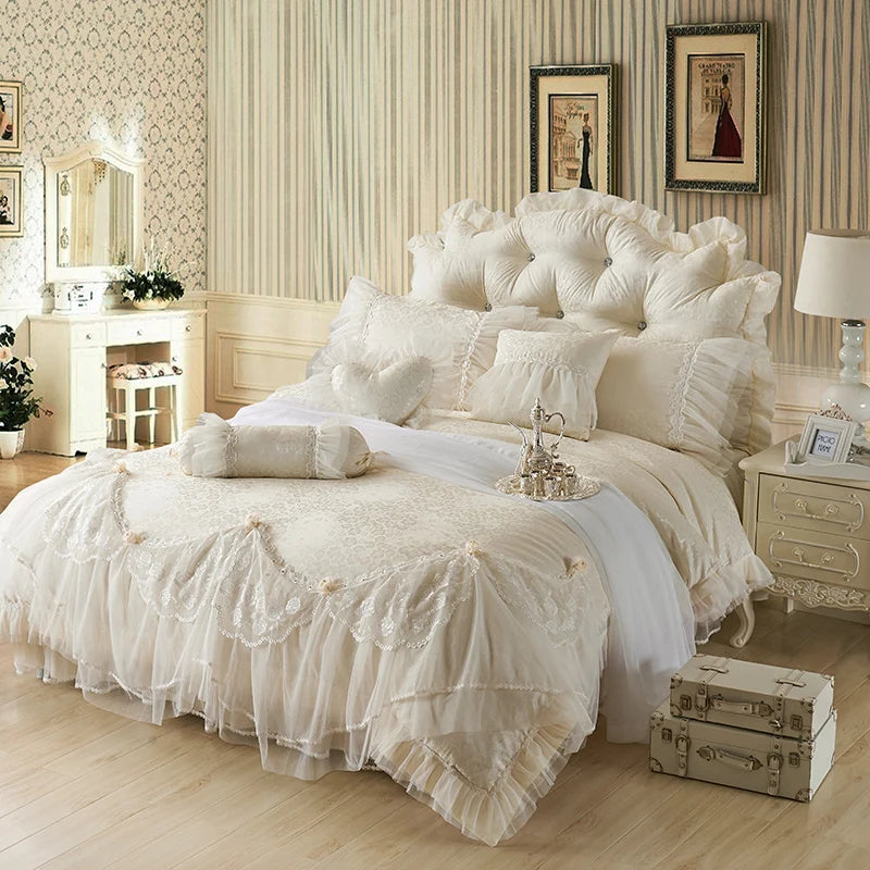 Luxury Princess Floral Bedding Set – Soft Cotton Ruffle Cover Set