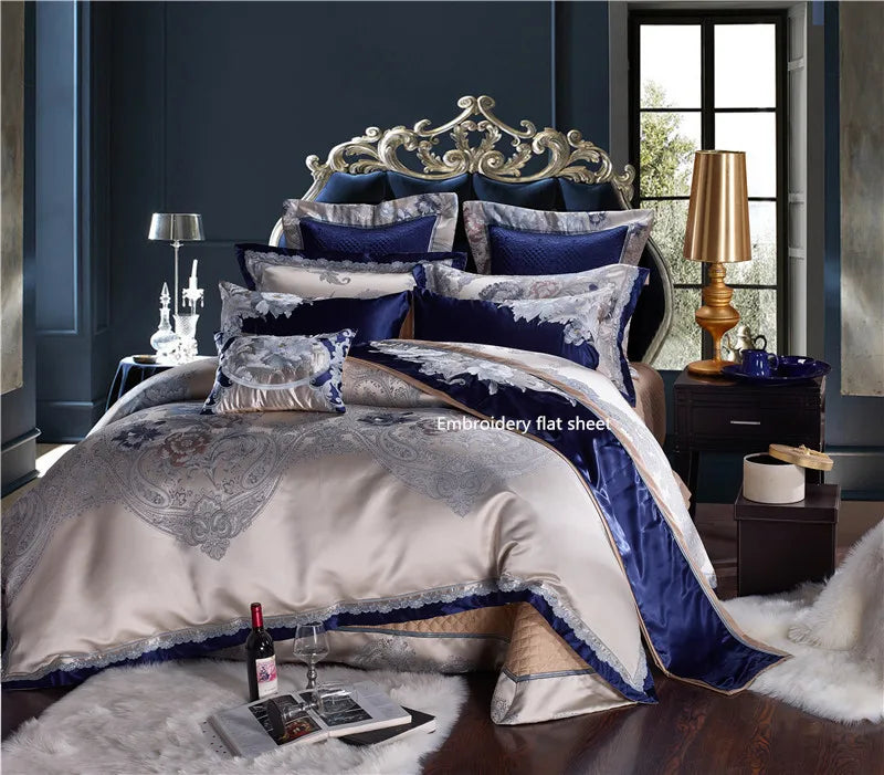 Luxury 4/6/10pcs Chic Satin Cotton Bedding Set