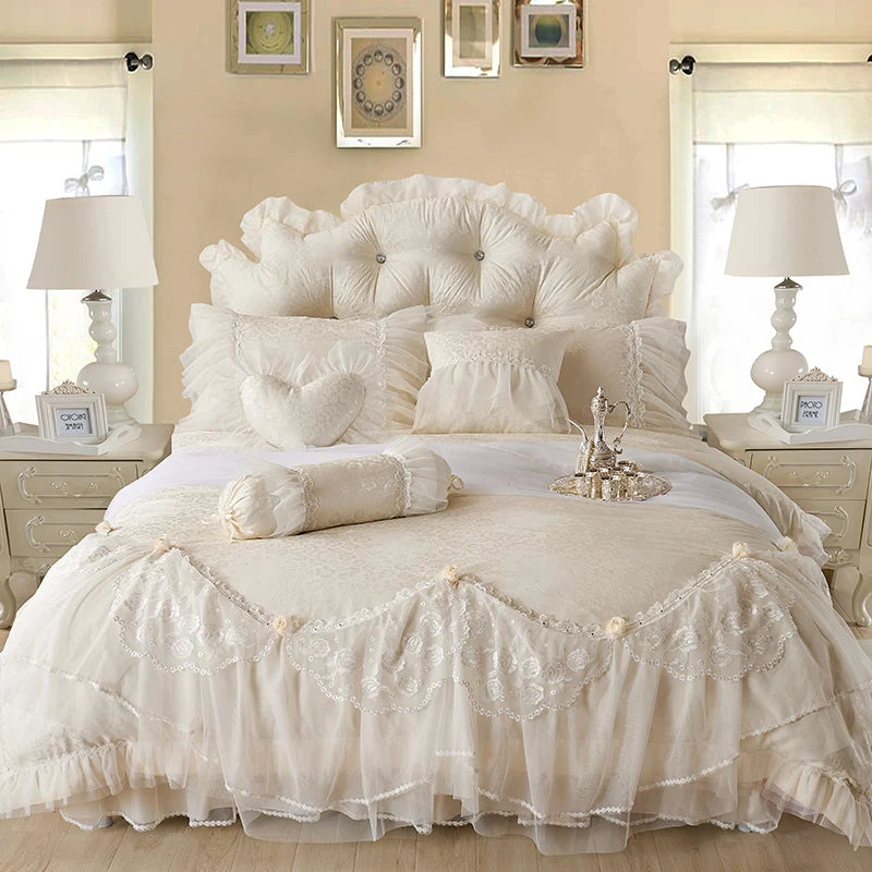 Luxury Princess Floral Bedding Set – Soft Cotton Ruffle Cover Set