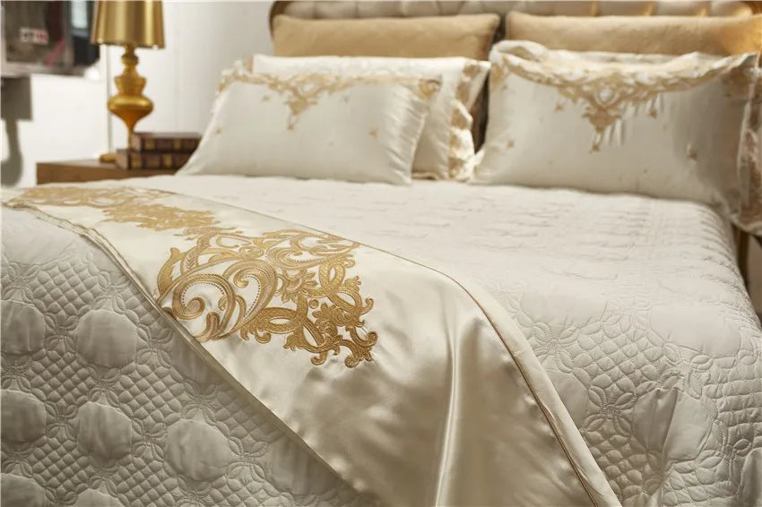 Luxury 4/6/10pcs Chic Satin Cotton Bedding Set