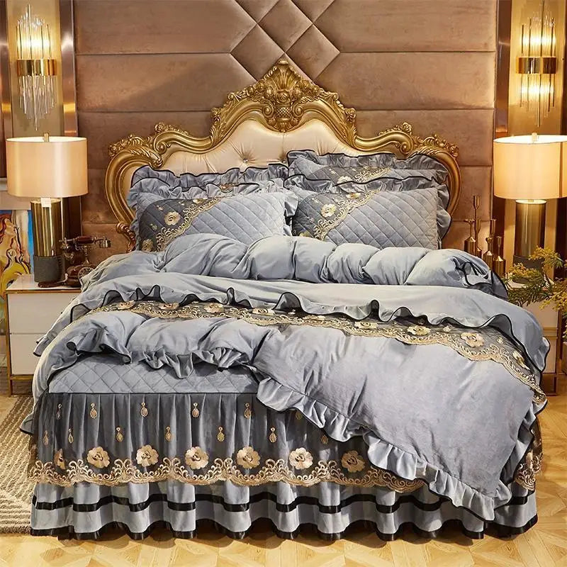 Luxurious Velvet Soft Quilted Warm Plush Bedding Set