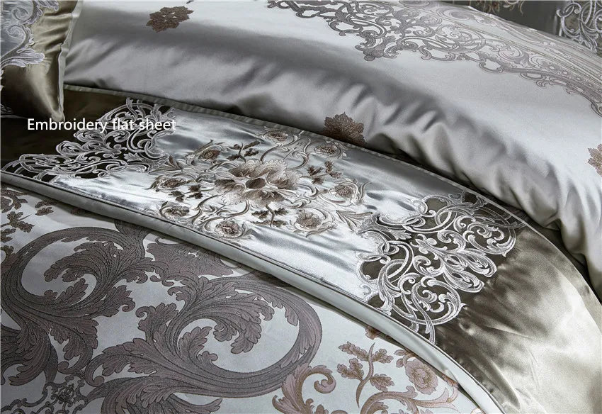 Luxury 4/6/10pcs Chic Satin Cotton Bedding Set