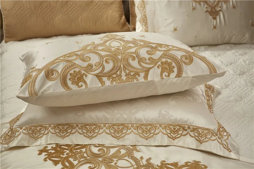 Luxury 4/6/10pcs Chic Satin Cotton Bedding Set