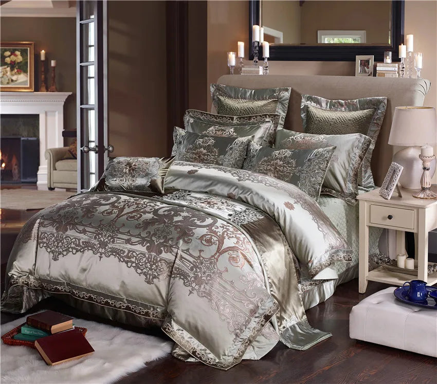 Luxury 4/6/10pcs Chic Satin Cotton Bedding Set