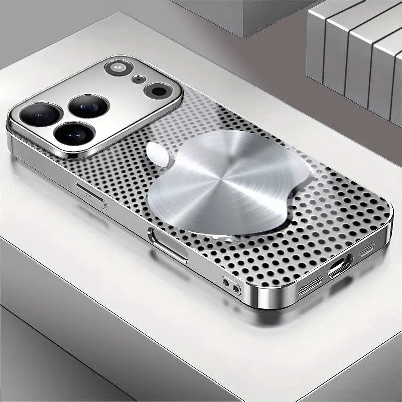 Metal Mesh Apple Texture Pattern Glass Electroplated Phone Case for iPhone