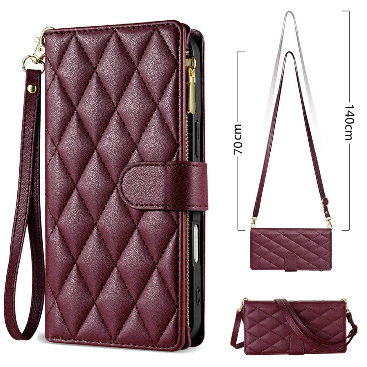 Samsung Galaxy Crossbody Leather Case with Zipper Wallet & Card Holder