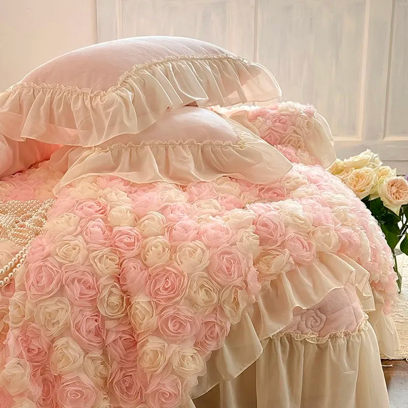 Luxurious  Velvet 3D Roses Bedding Set