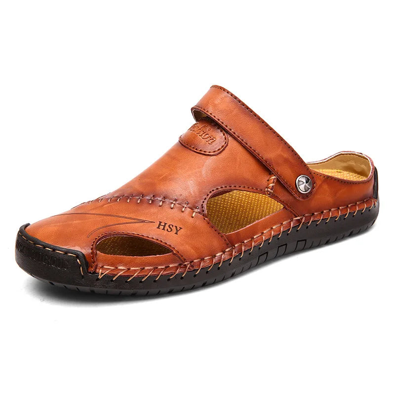 Men’s Premium Leather Sandals – Breathable Slip-On