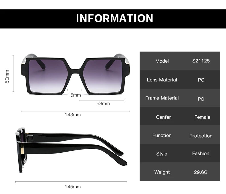 Square Large Frame Elegant Sunglasses