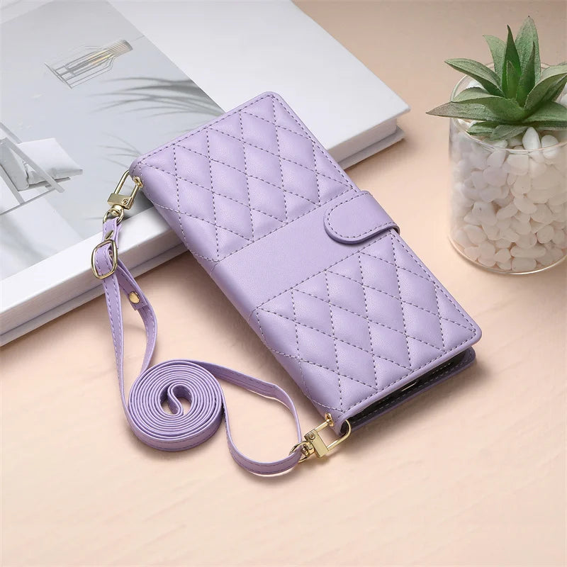 Crossbody Leather Phone Case for Samsung Galaxy – Lanyard Card Wallet Cover