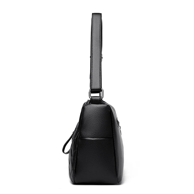 Checker Style Genuine Soft Leather Shoulder Bag
