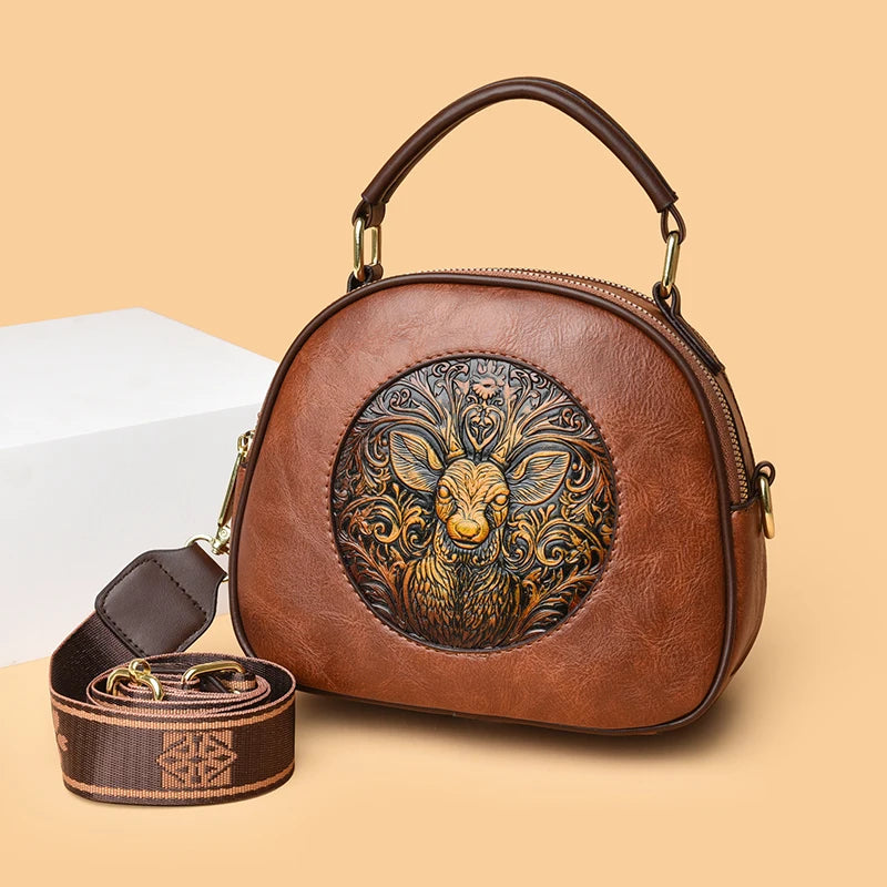 Vintage Embossed Round Shoulder Bag