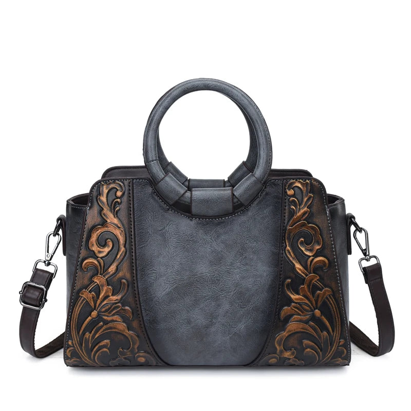 Vintage Embossed PU Leather Women's Shoulder Bag