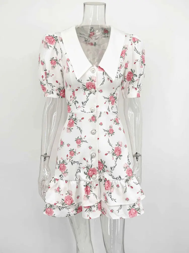 Women’s Floral Mini Dress Short Sleeve Lapel Style