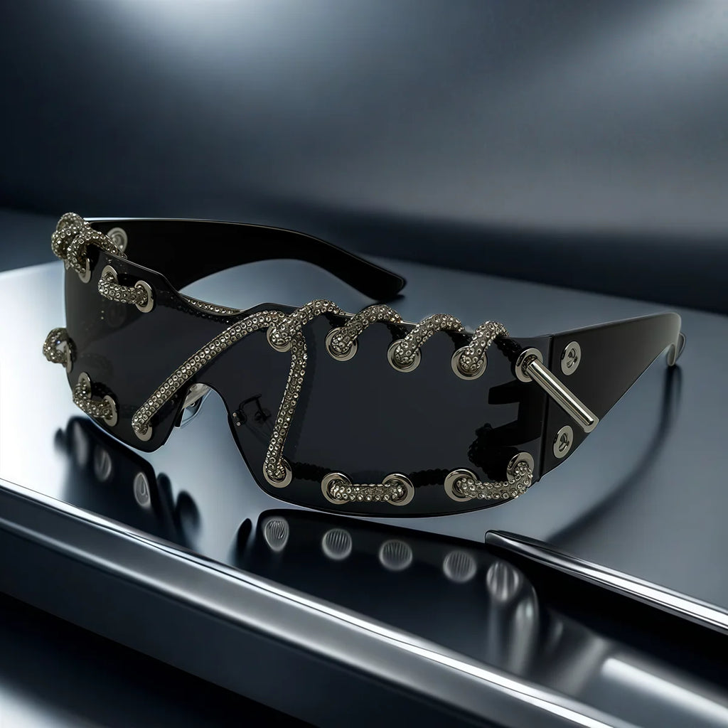 Frameless Crystal Chain One-Piece Sunglasses