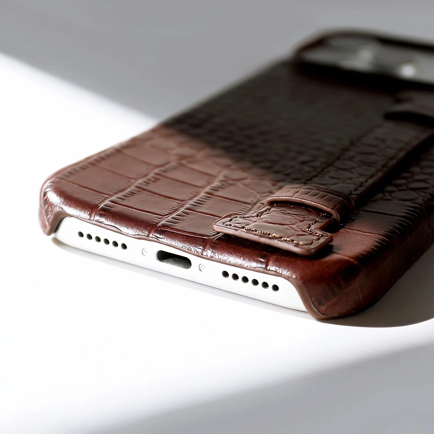 Genuine Leather Case with Wrist Strap & Kickstand for iPhone