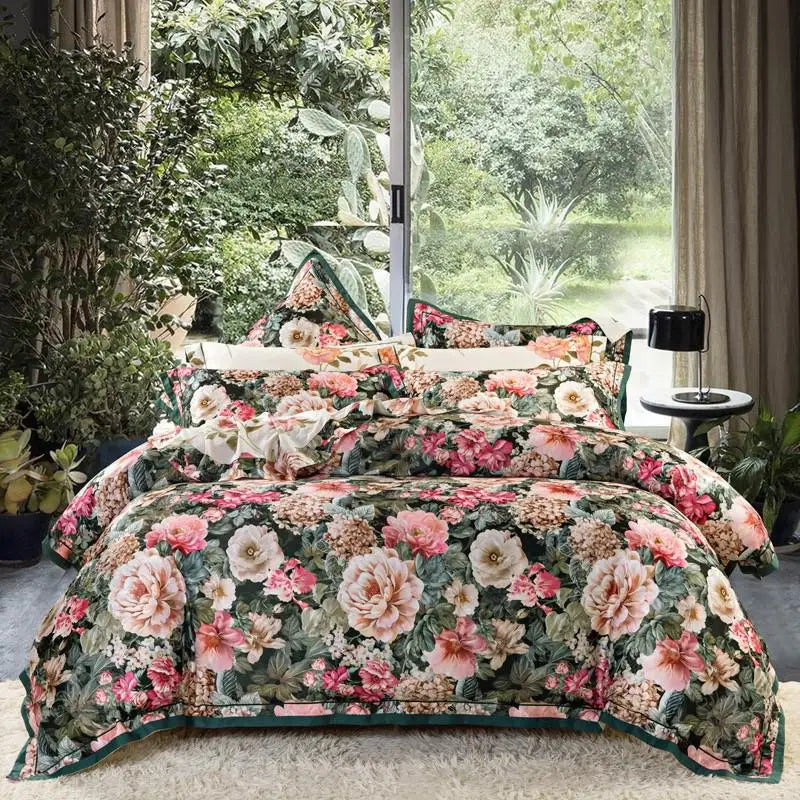  Vintage Chic Blooming Flowers Jacquard Bedding Set