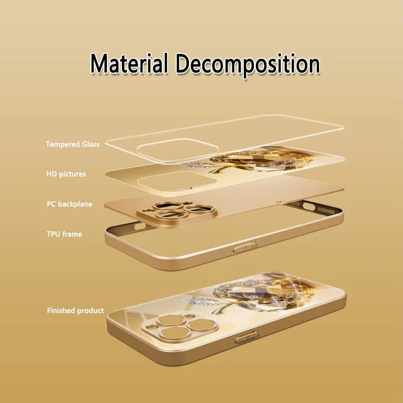 Jewel Apple Gold Metallic Tempered Glass iPhone Case