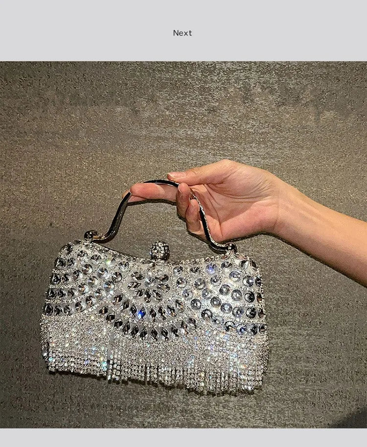 Diamond Evening Gold Clutch Tassel Bag
