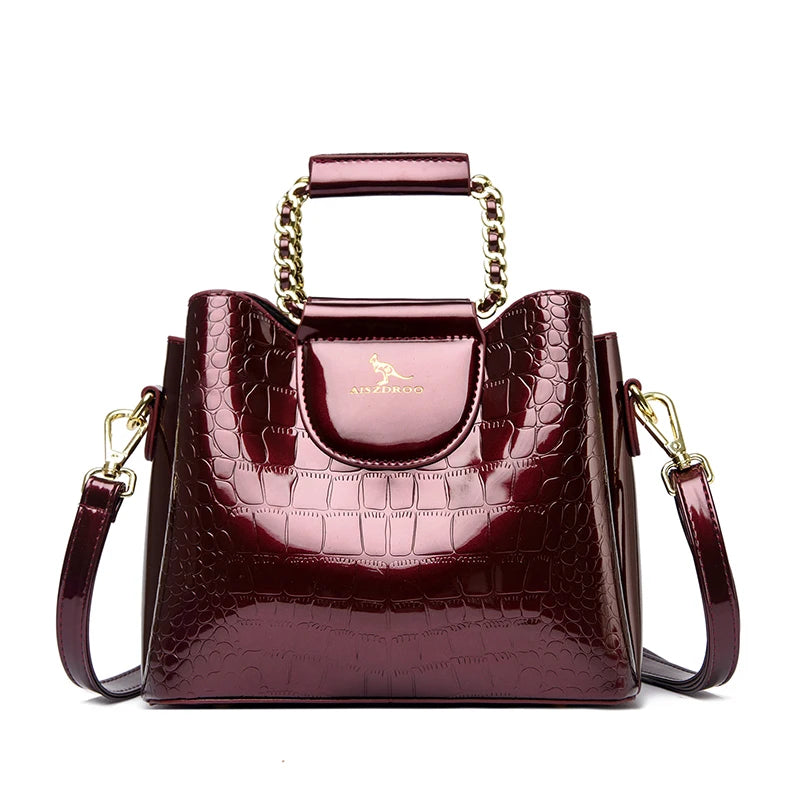 Alligator Patent PU Leather Shoulder Bag