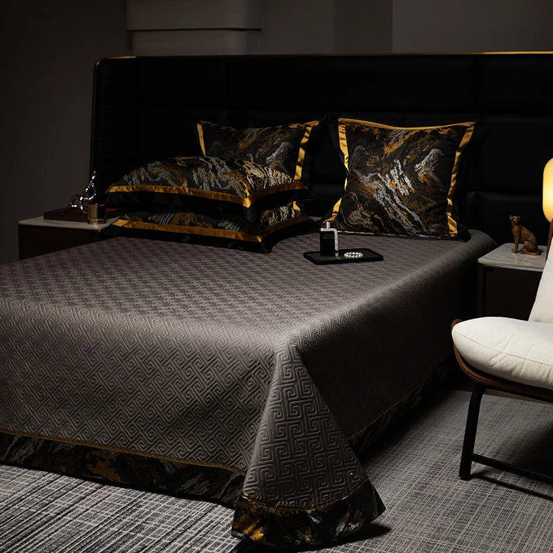 Luxury Black Gold Satin Jacquard Bedding Set 1000TC Cotton
