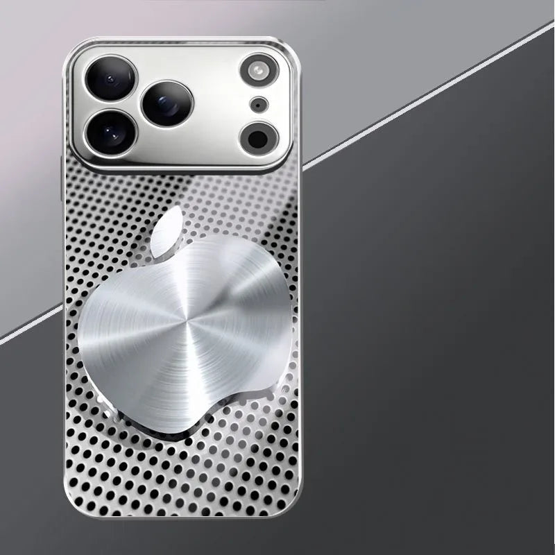 Metal Mesh Apple Texture Pattern Glass Electroplated Phone Case for iPhone