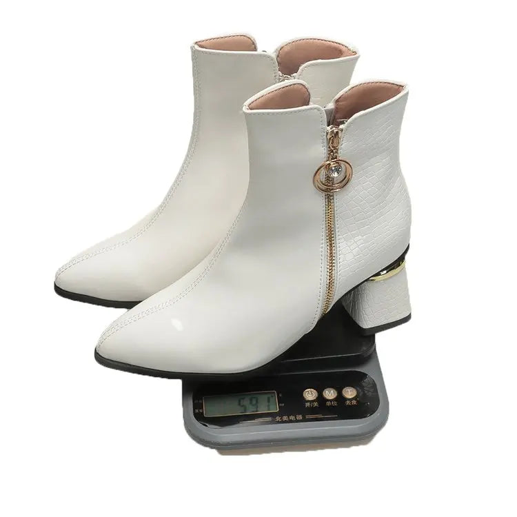 Patent Leather Pointed Toe Ankle Boots