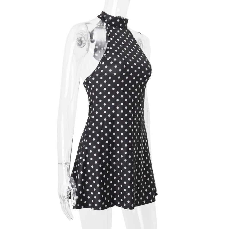 Women’s Polka Dot Off-Shoulder Sleeveless Mini Dress