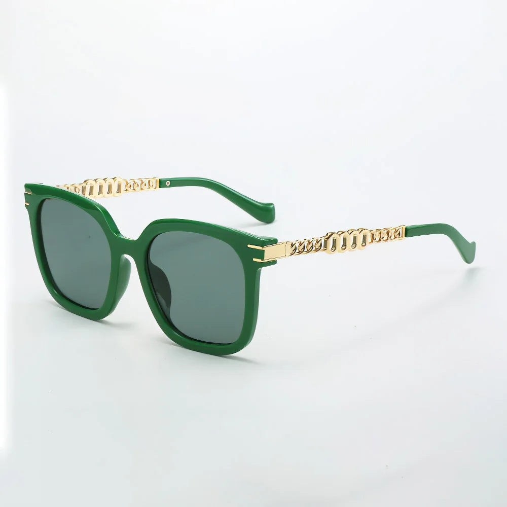 Vintage Golden Chain Embellished Black Square Sunglasses