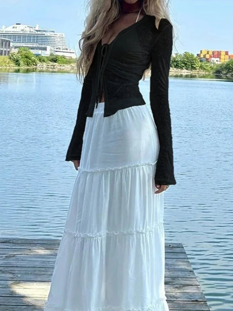 Women’s Fashionable Chiffon Slim Fit Ruffle Trumpet Sleeve Shirt