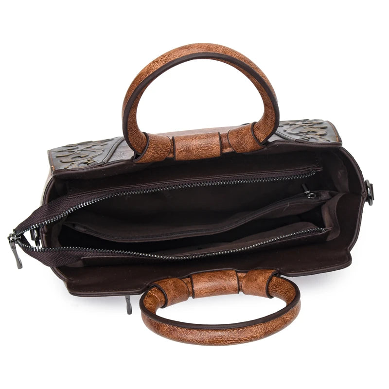 Vintage Embossed PU Leather Women's Shoulder Bag