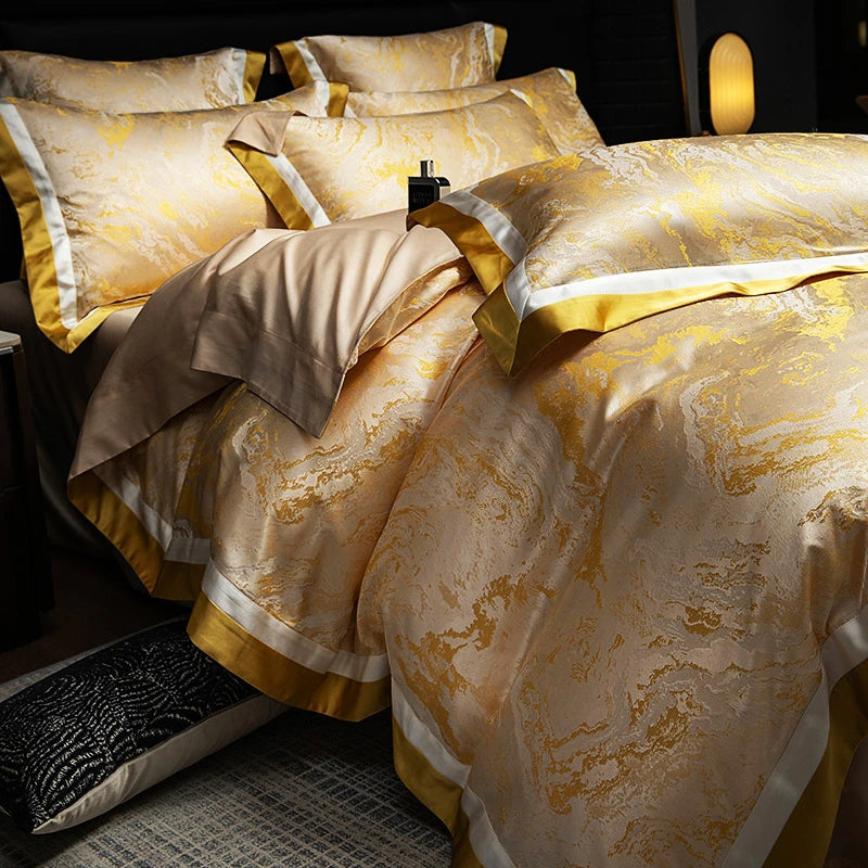 Luxury Black Gold Satin Jacquard Bedding Set 1000TC Cotton