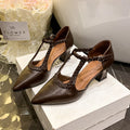 Women’s Pointed Toe T-Strap Mid Heel Sandals