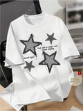 Distressed Denim Star Print Graphic T-Shirt