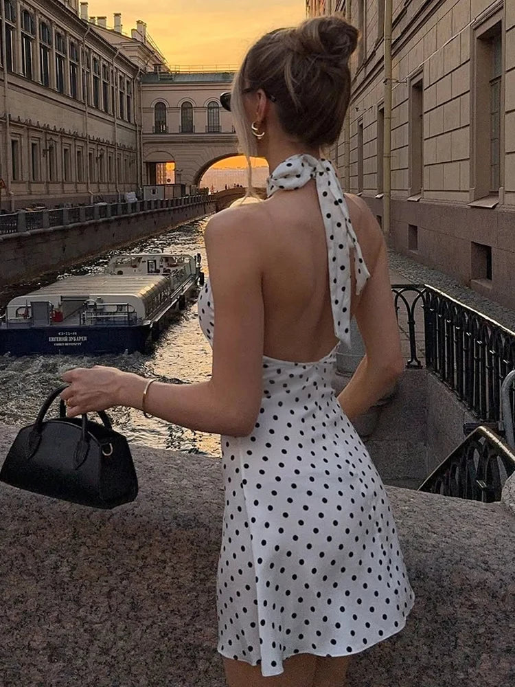 Women’s Polka Dot Off-Shoulder Sleeveless Mini Dress