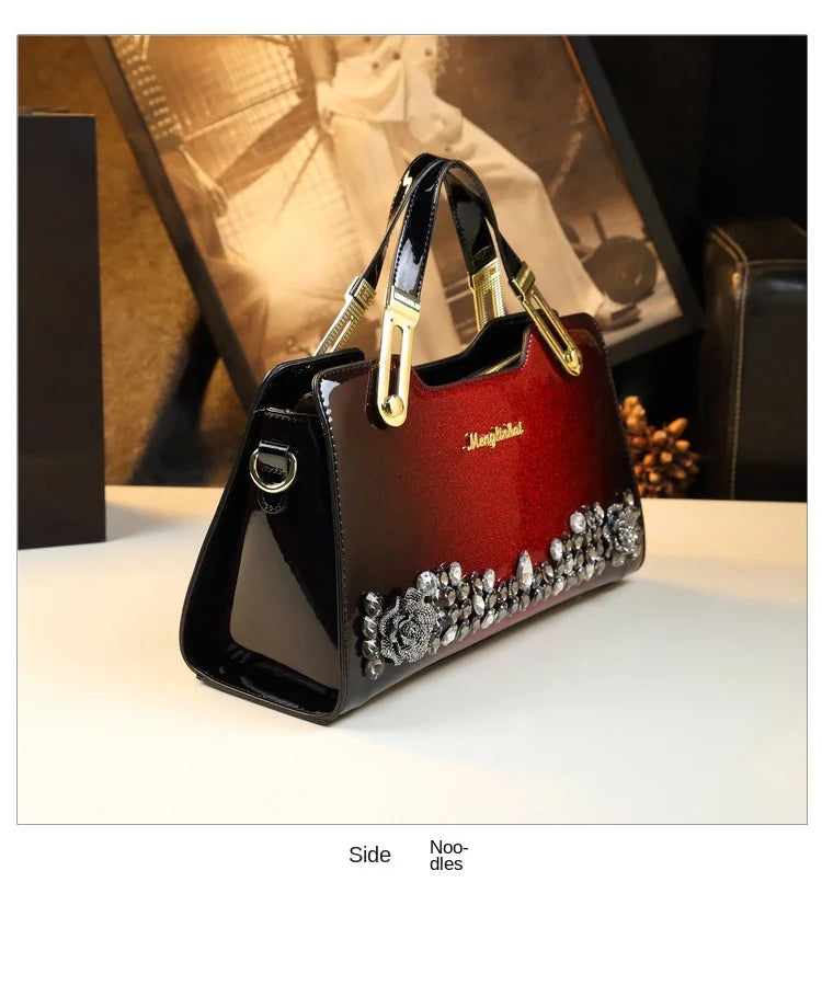 Genuine Leather Diamonds Shoulder Handbag